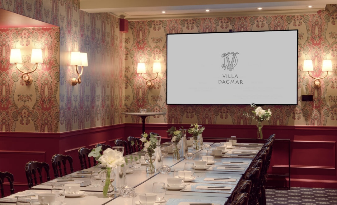 The private Karamellfabriken dining room at Villa Dagmar, Stockholm, set for dinner